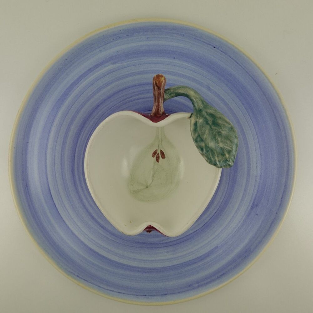 Clayworks Pottery Apple Platter with Dip Bowl Made In Canada